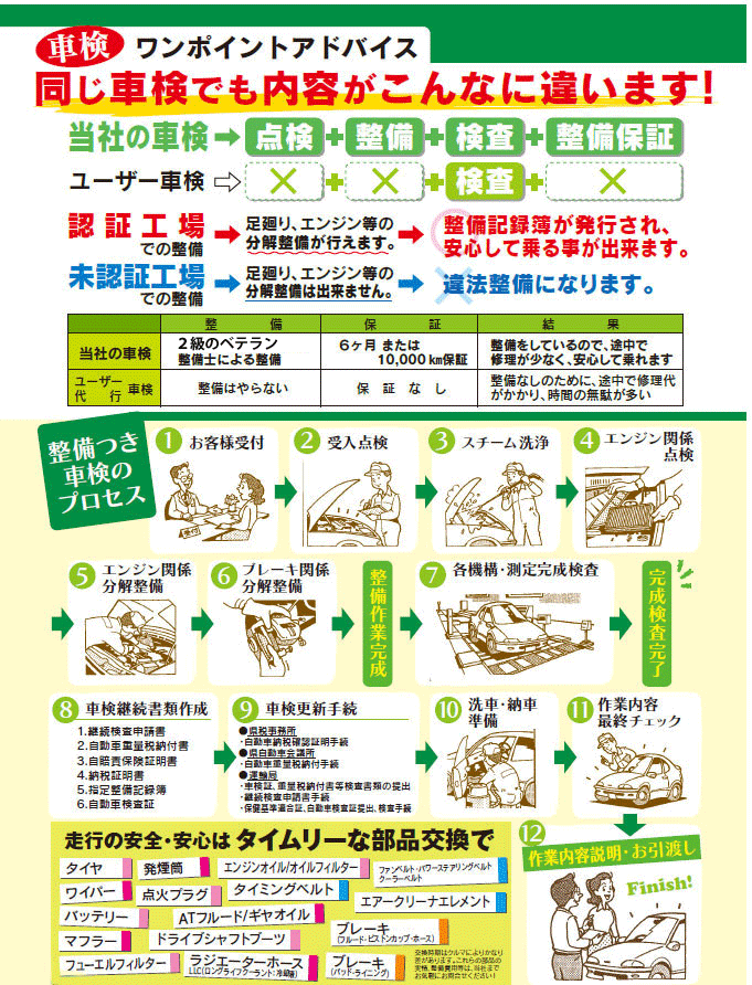 自社認証工場による安心分解整備車検